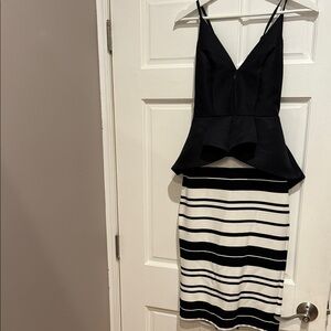 Mustard Seed Black and White Striped Midi Dress